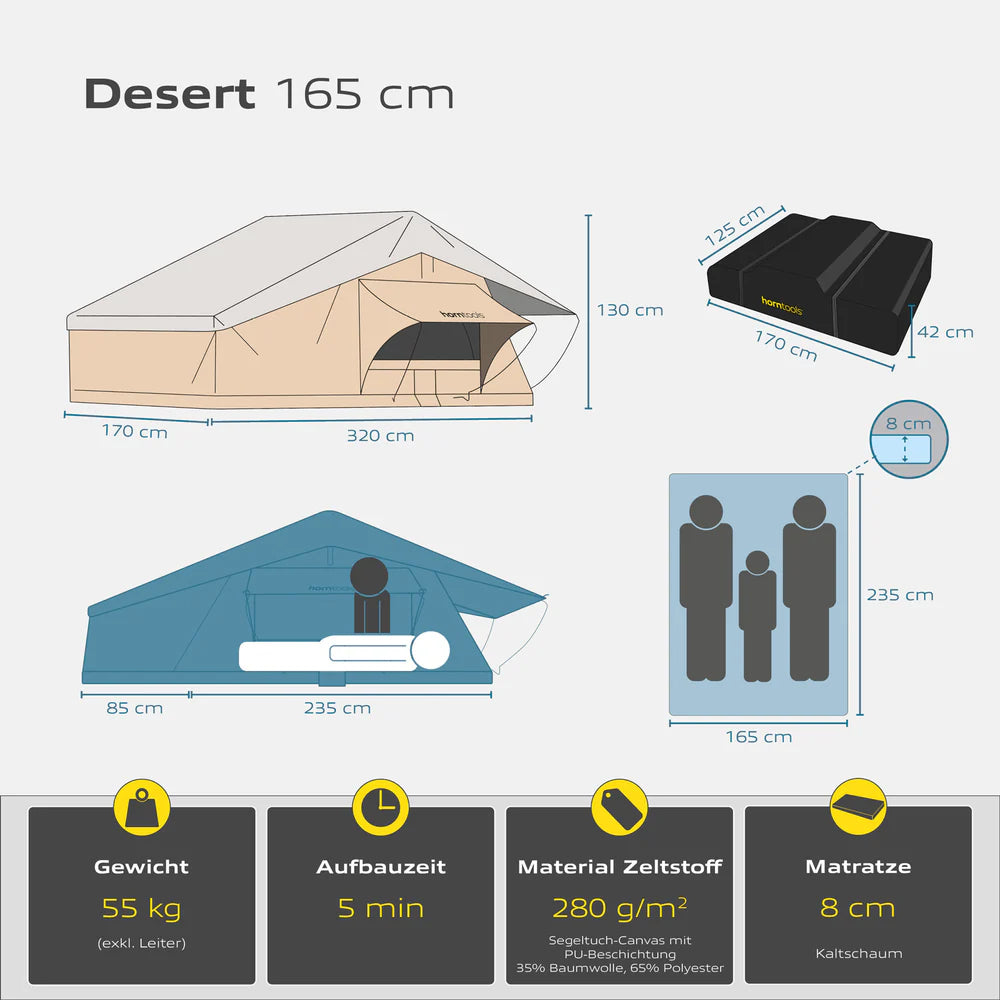 horntools Dachzelt Desert für 3 Personen - 165 cm