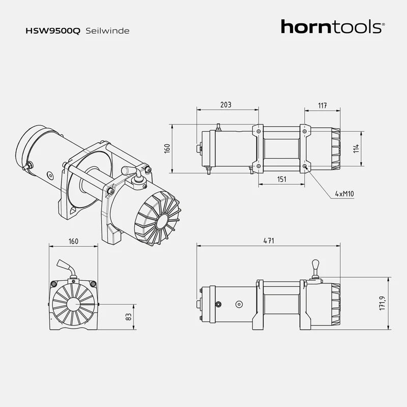 horntools Mobiles Seilwindensystem Super Speed 4.3 Tonnen 12V mit 80m Kunststoffseil